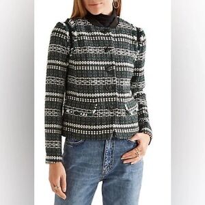 Tory Burch Norfolk Horseback tweed button up cropped jacket in green multi